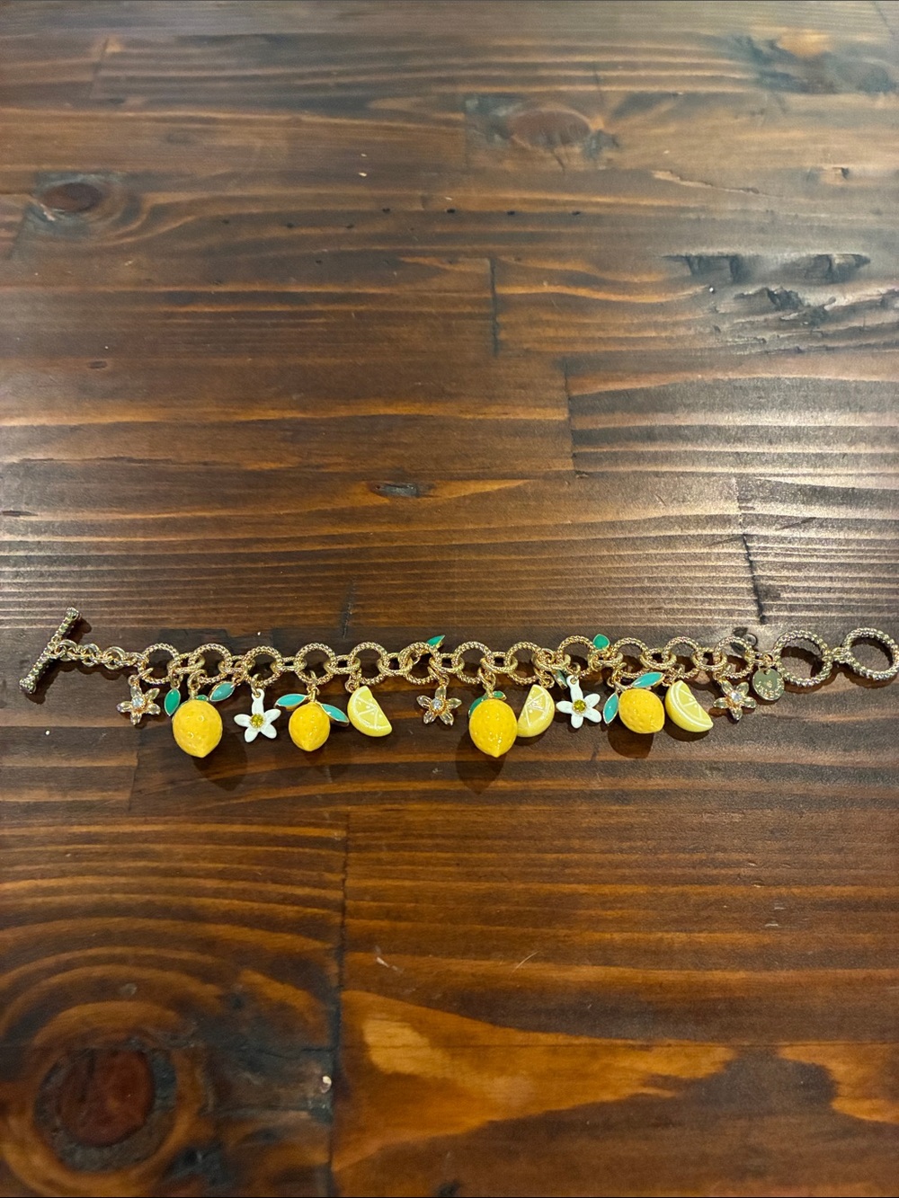 Gold-Tone Lemon Charm Bracelet with Yellow and White Accents